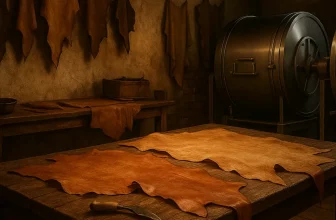 Basics of leather tanning process showing traditional vegetable tanning and modern chrome tanning methods in a detailed, documentary-style scene highlighting leather preservation techniques