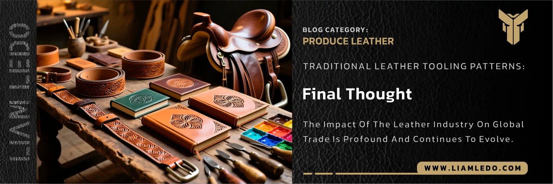 Traditional leather tooling patterns featuring hand-carved floral and geometric designs by skilled artisan in a warm leather workshop setting