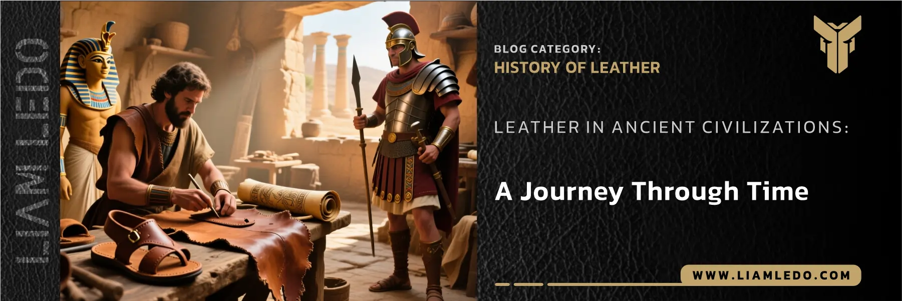 Historical depiction of leather in ancient civilizations showing traditional tanning, craftsmanship, and cultural uses of leather in Mesopotamia, Egypt, Greece, Rome, and the Islamic world.