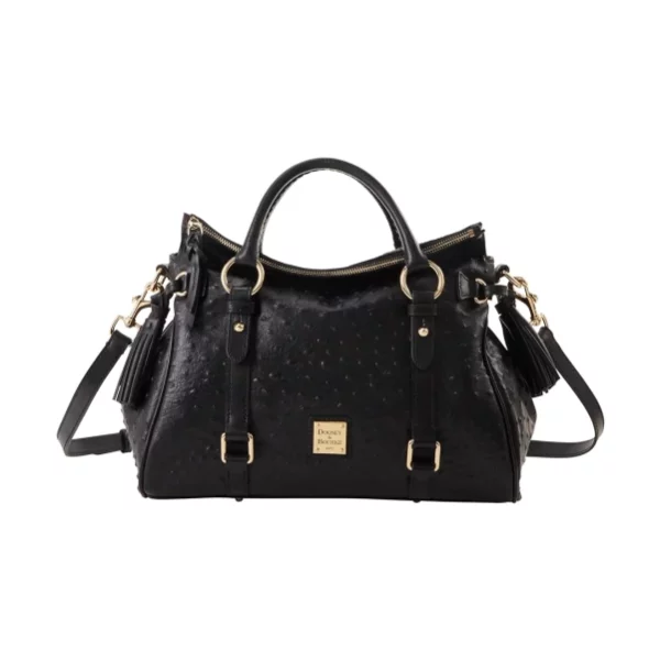 Dooney & Bourke Large Ostrich Leather Handbag with Removable Crossbody Strap