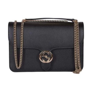 Gucci Women's Black Leather 510304 Interlocking GG Crossbody Purse Handbag New