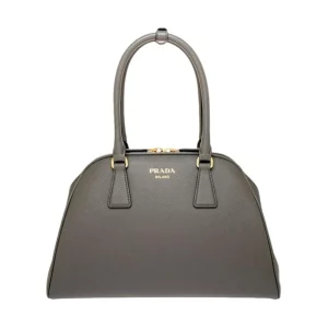 Prada Saffiano Leather Soft Calfskin Top Handle Handbag Medium Marmo Gray 1BG537