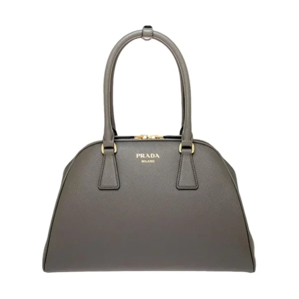 Prada Saffiano Leather Soft Calfskin Top Handle Handbag Medium Marmo Gray 1BG537