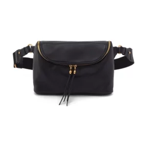 HOBO Fern Leather Belt Bag for Women - Adjustable Strap for Crossbody or Fanny Pack Style, Zipper Pocket, Holds Passport & Phone, Hands-Free Travel & Everyday Essentials - Black