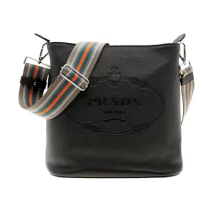 Prada Leather Stripe Strap Bucket Bag