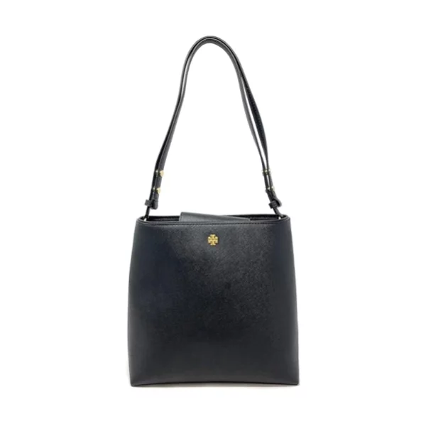 Tory Burch Emerson Womens Saffiano Leather Bucket Bag (Black)