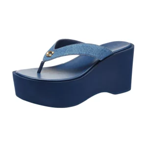 COACH womens Denim Sculpted C Platform Flip Flop