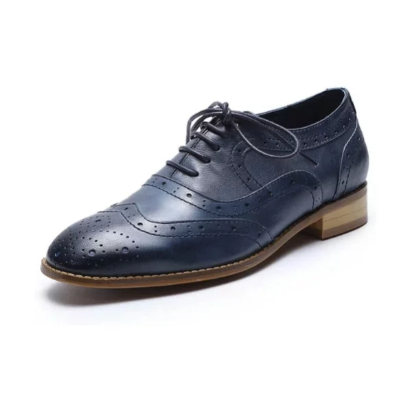 Mona flying Women's Leather Perforated Lace-up Oxfords Brogue Wingtip Derby Shoes for Ladies